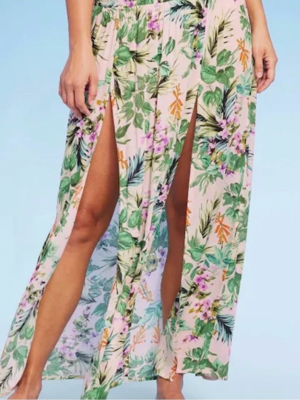 Kona Sol Floral Split Maxi Skirt - Pink Tropical Print Swim Coverup